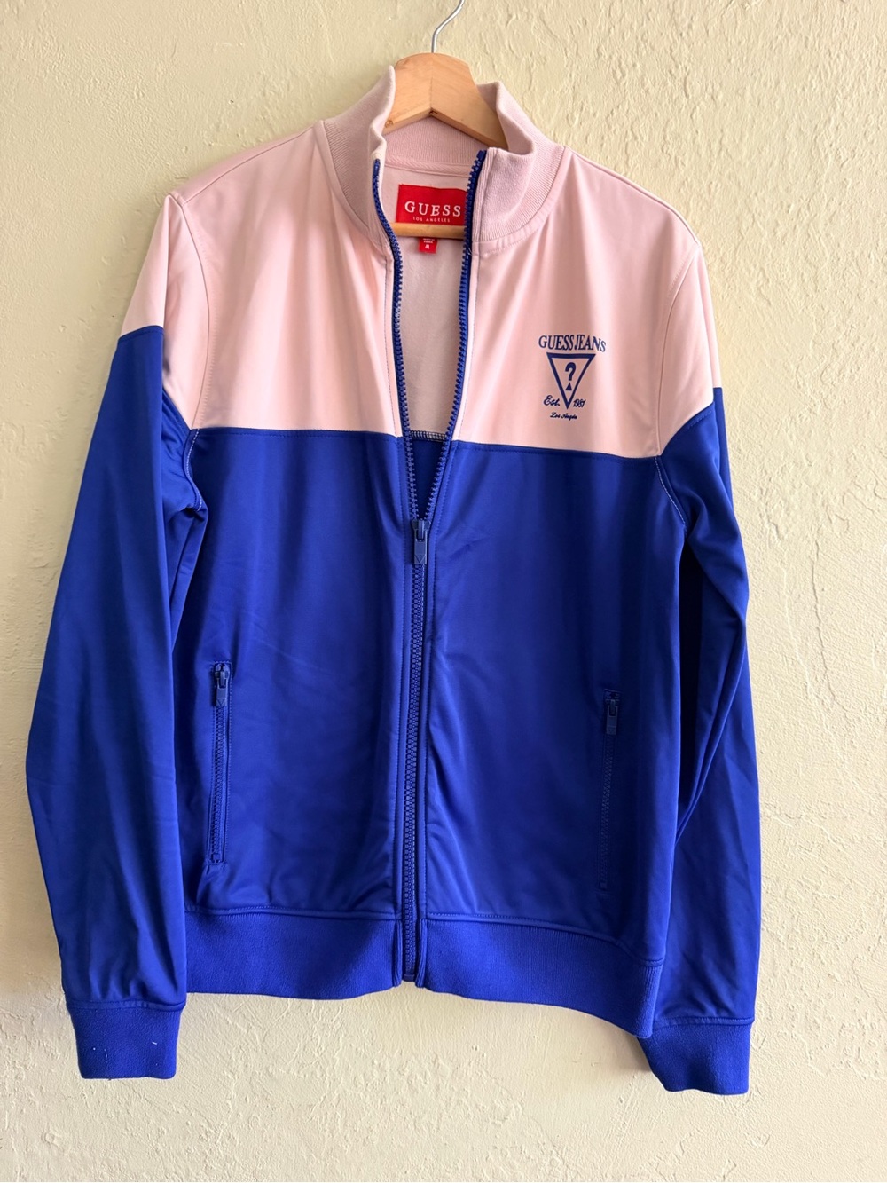 GUESS Pink and Blue Retro Colorblock Track Jacket